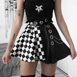 Load image into Gallery viewer, Halloween Contrast Color Black and White Checkered Dark Style Skirt  Amaijoin
