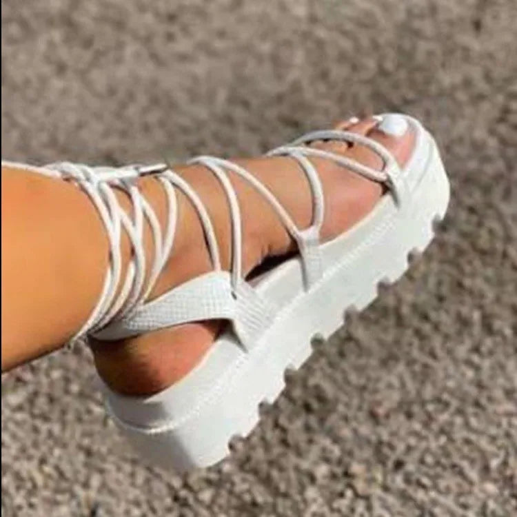 Fashion Woman Gladiator Sandals Ladies Wedge Shoes Female Lace Up Platform Shoes Women Cross Straps Boots Thick Bottom Sandals  Amaijoin