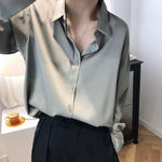 Load image into Gallery viewer, All-match Satin Finish Shirts And Blouses Women Clothing Casual Top OL Long Sleeve Button Elegant Shirts French Solid Blouses  Amaijoin
