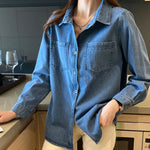 Load image into Gallery viewer, Lucyever Blue Denim Shirt Women 2023 Autumn New Single-Breasted Jeans Blouses Female Pockets Loose Fashion Lapel Cowboy Blusas  Amaijoin
