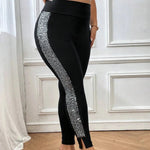 Load image into Gallery viewer, Women&#39;s Plus Size Sequin Side Seam Slit Hem Leggings Casual Fashion Pants Women&#39;s Comfortable Leggings  Amaijoin
