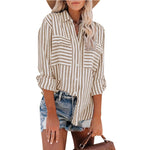 Load image into Gallery viewer, Women&#39;s Spring/Summer 2024 New Striped Single Breasted Long Sleeve Shirt Women Elegant and Youth Woman Stylish Blouse  Amaijoin
