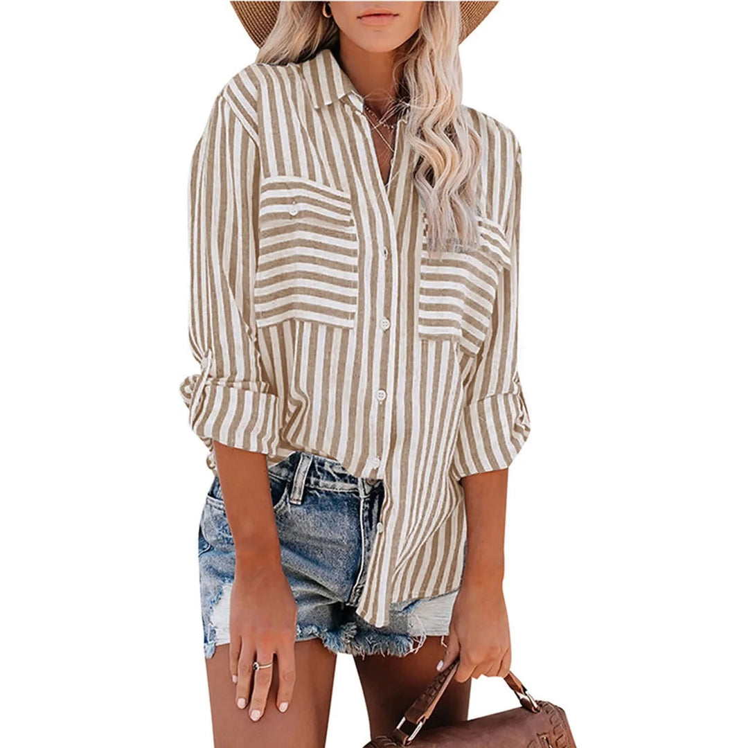 Women's Spring/Summer 2024 New Striped Single Breasted Long Sleeve Shirt Women Elegant and Youth Woman Stylish Blouse  Amaijoin