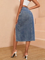 Load image into Gallery viewer, Y2K Women Fashion Vintage Denim Skirt Slit Hem Raw Edge Bodycon Skirt High Waist Versatile Streetwear Mujer  Amaijoin
