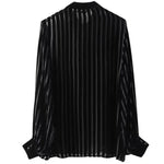 Load image into Gallery viewer, TRAF Women Black Oversize Shirt 2024 Striped Velvet Shirts Woman Long Sleeve Shirts and Blouses Female Semi Sheer Women&#39;s Shirts  Amaijoin
