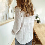 Load image into Gallery viewer, Elegant Cotton Linen Shirts Women Casual Solid Button Lapel Blouses Shirts Spring Summer Long Sleeve Loose Tops Tunic Blusas  Amaijoin
