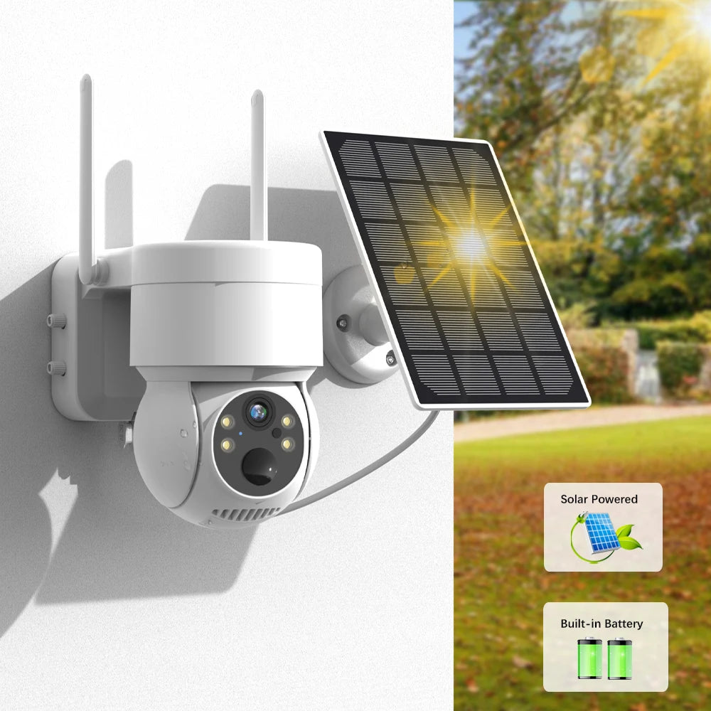 WiFi PTZ Camera Outdoor Wireless Solar IP Camera 4MP HD Built-in Battery Video Surveillance Camera Long Time Standby iCsee APP  Amaijoin