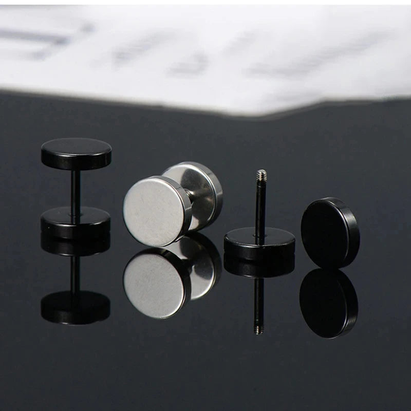 1 Pairs Punk Multiple Stainless Steel Stud Earrings Men Women Gothic Cross Round Street Pop Hip Hop Ear Stud Piercing Jewelry  Amaijoin