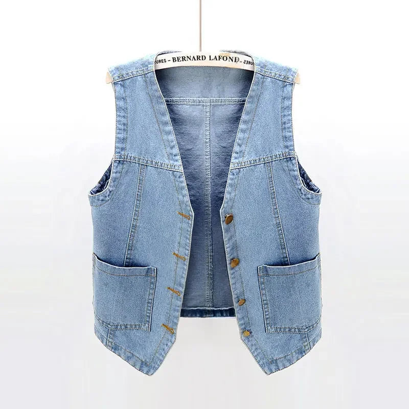 Woman Jacket Vest Spring Summer Denim Vest Women's Short Loose Sleeveless Coat Vest Chaleco Mujer  Amaijoin