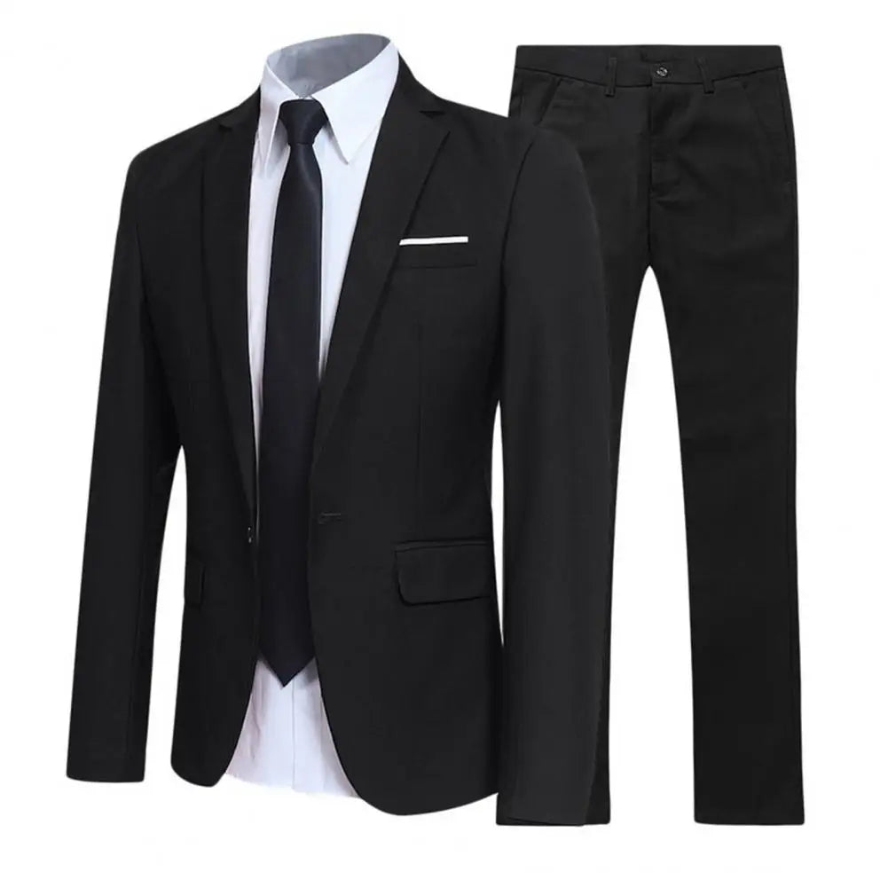 Formal Suit Set Fashion Buttons Pockets Blazer Men Business Suit Set  Formal Turndown Collar Suit for Dating  Amaijoin