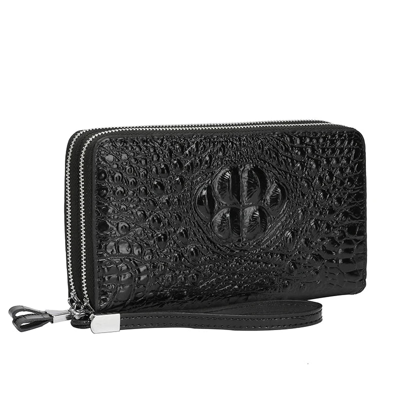 High Quality Crocodile Leather Double Zipper Design For Men's Handbags Wallets Card Bags Sacoche Homme Bag for Men Bolso Hombre  Amaijoin