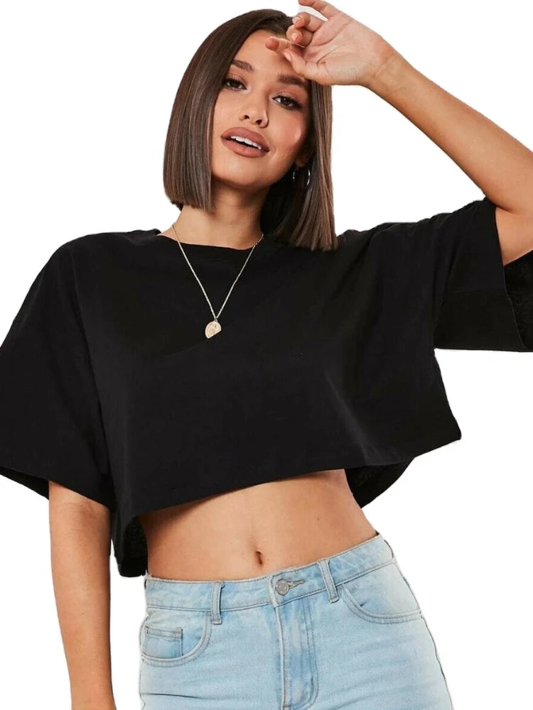 Women Crop Top  Navel Baring New Summer Sport T-shirts  Amaijoin