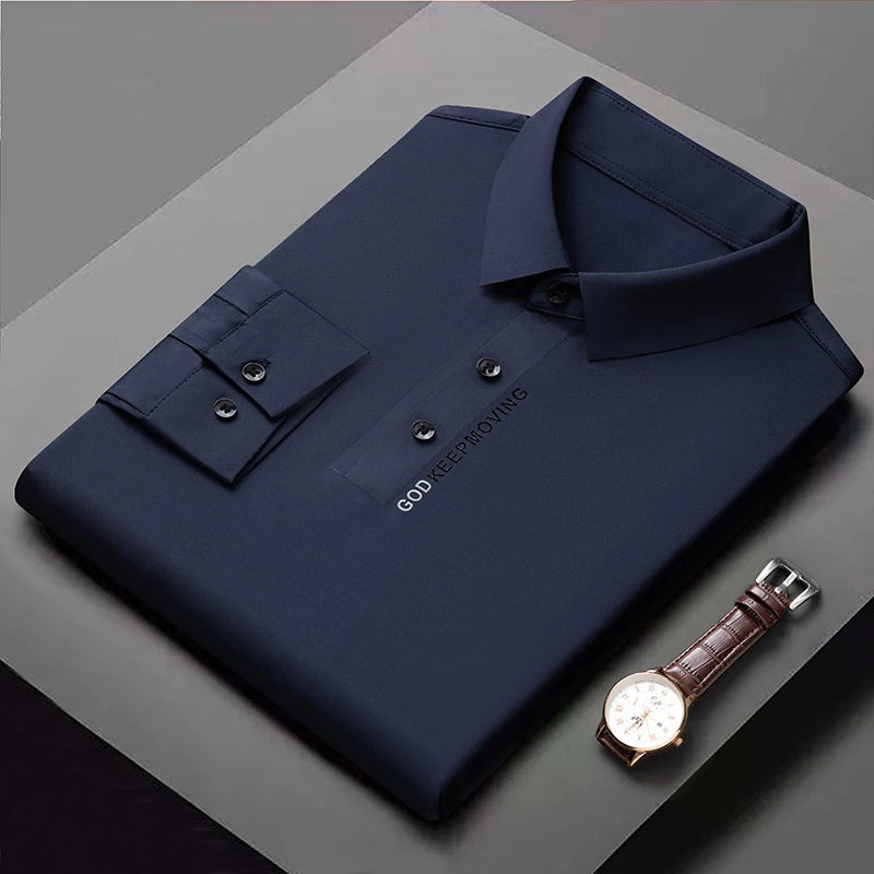 Luxury Quality Men's Polo Shirt 2023 Autumn New Lapel Top Print Traceless Long Sleeve British Fashion Trend T-shirt Men Clothing  Amaijoin