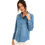 Load image into Gallery viewer, Streetwear Light Blue Cotton Thin Basic Shirts Jeans Woman 2024 Spring Long Sleeve Denim Blouses Ladies Tops Clothes  Amaijoin
