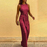 Load image into Gallery viewer, Spring and summer fashion elegant party jumpsuit round-necked sleeveless button sequins silver dot jumpsuit  Amaijoin
