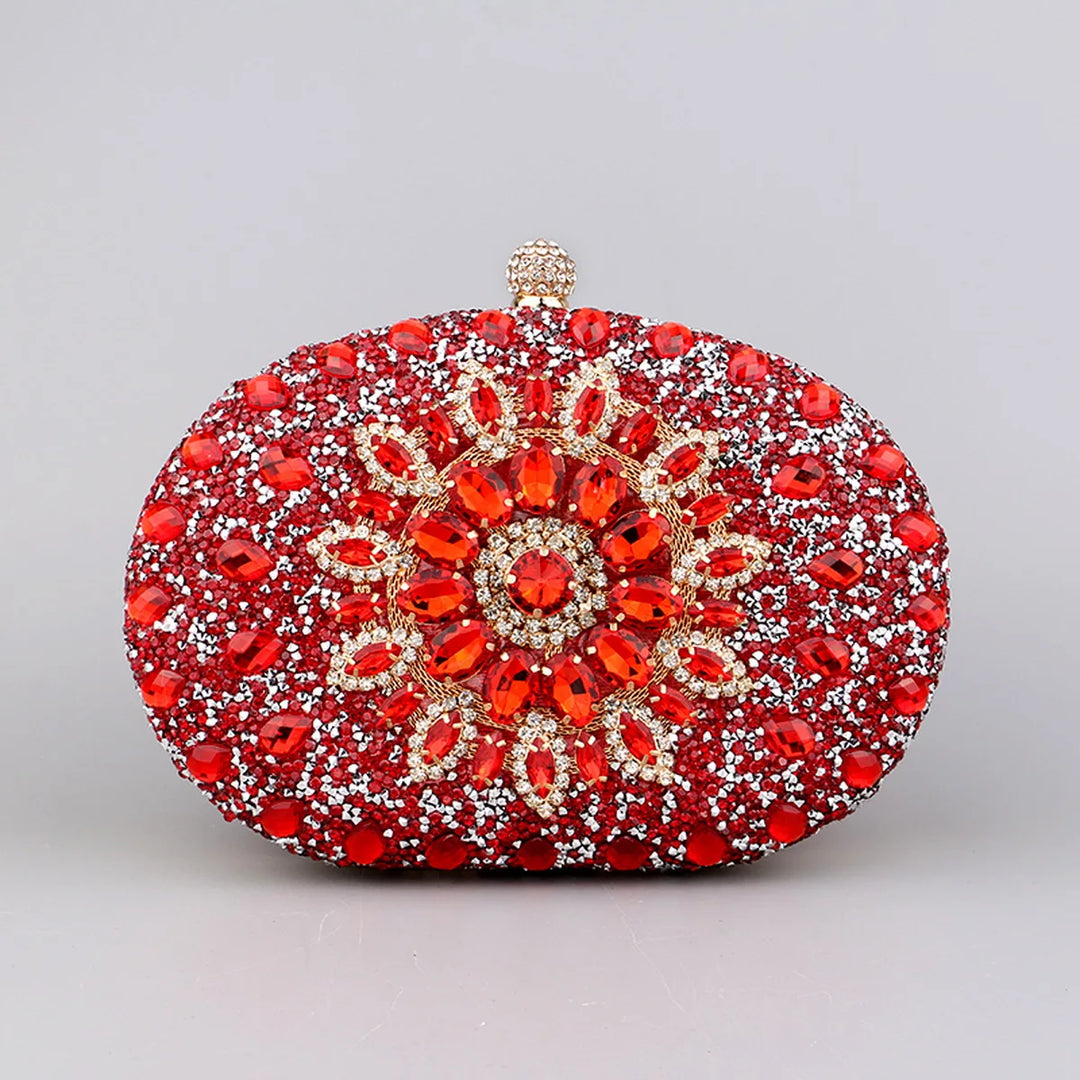 Flower Rhinestones Evening Bags Metal Prom Clutch Diamonds Clutch With Chain Shoulder Handbags Wedding Female Purse  Amaijoin