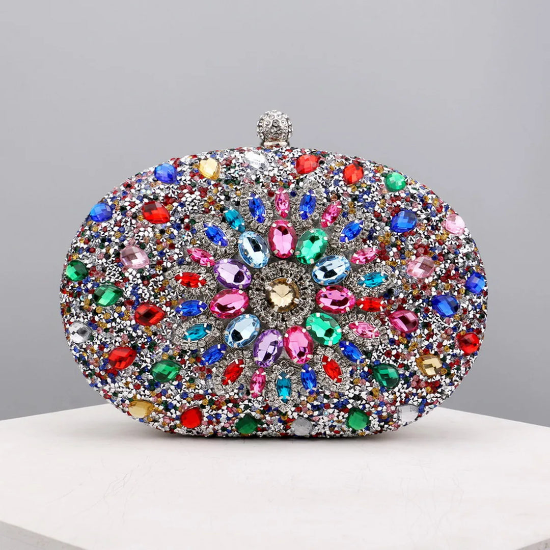 Flower Rhinestones Evening Bags Metal Prom Clutch Diamonds Clutch With Chain Shoulder Handbags Wedding Female Purse  Amaijoin