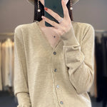 Load image into Gallery viewer, 2023 Spring and Summer Cashmere Cardigans Women  V-neck Knitted Sweater Fashion Knitwear Solid Cashmere Cardigans Women&#39;s  Amaijoin
