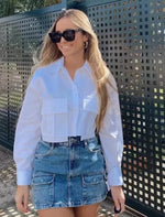 Load image into Gallery viewer, XNWMNZ 2024 Women&#39;s Fashion Crop Pocket Shirt Women High Street Lapel Long Sleeve Versatile Female Chic Top  Amaijoin
