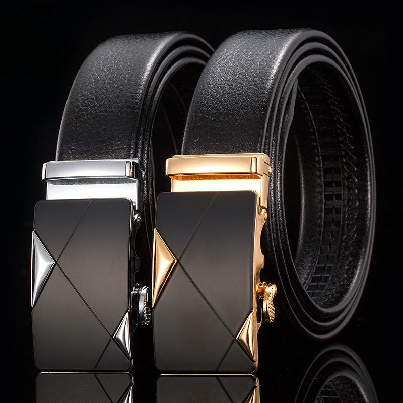 For Men Famous Work Business Black Cowskin PU Strap Men Leather Belt Metal Automatic Buckle Brand High Quality Luxury Belts  Amaijoin