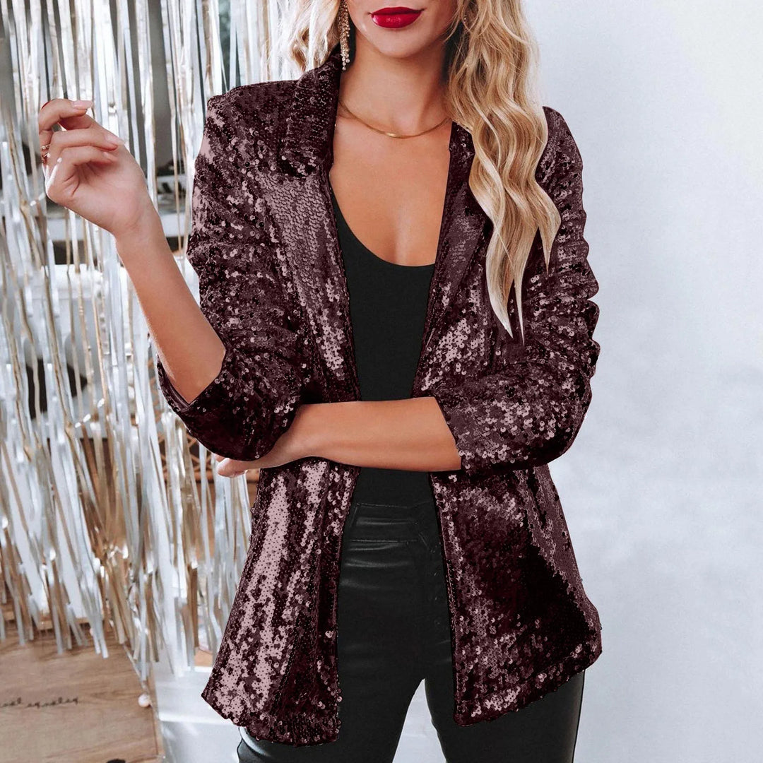 Women Sequins Sequin Jacket Casual Long Sleeve Glitter Party Shiny Lapel Coat Vintage Lapel Sequins Jackets Club Party Wear  Amaijoin