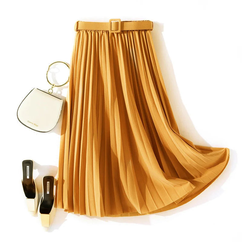 XFPV 2023 New Autumn Summer Fashion Solid Color High Waist Pleated A Line medium and long Skirt Women SM1983  Amaijoin