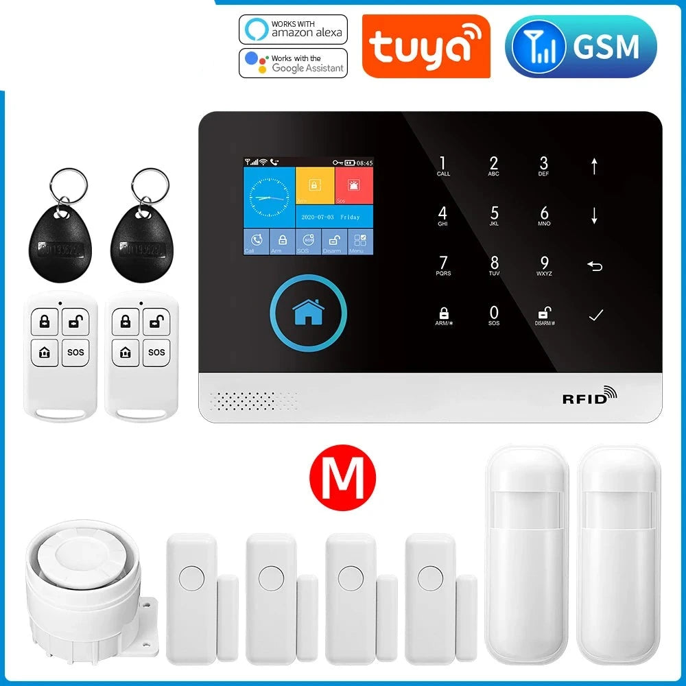 Gautone Tuya Smart Wifi Home Security Alarm System Wireless GSM Fire Alarm System Panel Smart Life App Control work with Alexa  Amaijoin