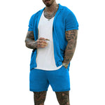 Load image into Gallery viewer, Sexy See Through Hollow Out Mesh Knit Two Piece Suits Men Summer Fashion Short Sleeve Shirts And Shorts Sets Mens Outfits Beach  Amaijoin
