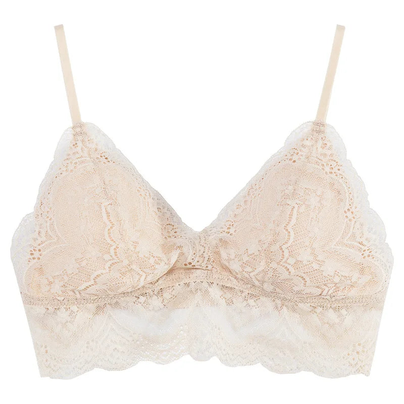 BirdTree, Lining 100%Real Silk Sexy Bra, Women Wire Free Lace, Breathable French Girl Underwear, 2024 Spring Summer P43057QC  Amaijoin