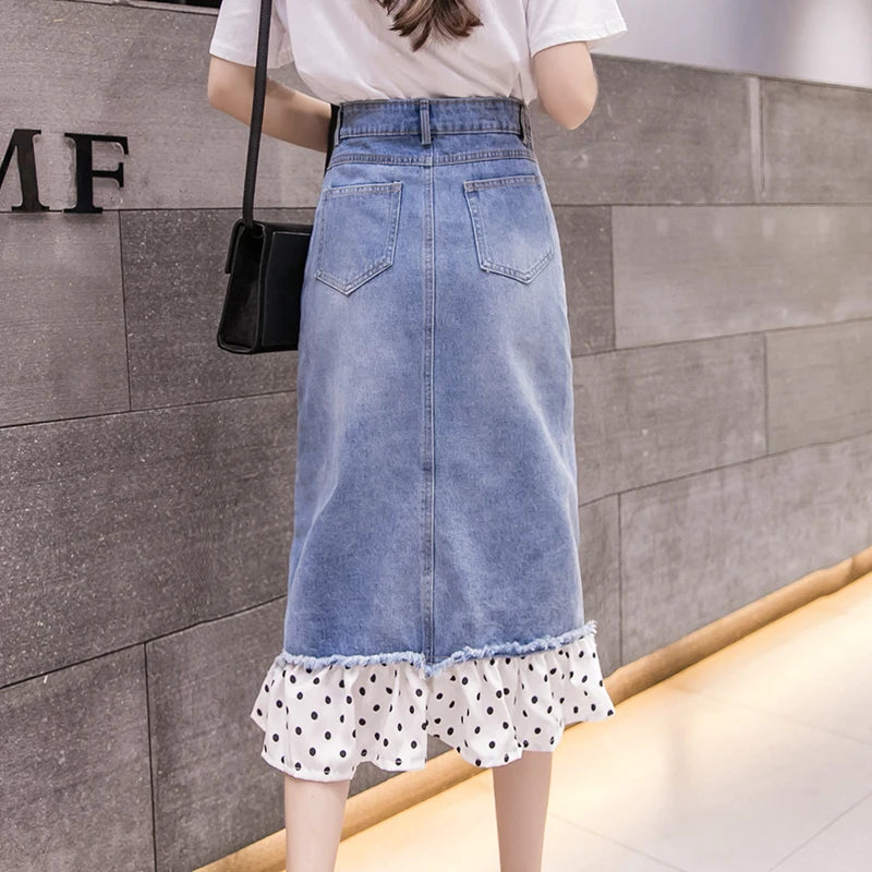 Irregular Jean Skirts Women High Waist Ripped Beaded Denim Skirt Female 2024 New Straight Midi Skirts Zipper Fly Pocket Saias  Amaijoin