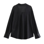 Load image into Gallery viewer, XNWMNZ 2024 Women&#39;s Fashion Black Satin Crepe Shirt Women Lapel Long Sleeve Pocket Office Lady Chic Female Top  Amaijoin
