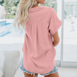 Load image into Gallery viewer, Summer Women Blouse Short Sleeve Tops Fashion Casual Loose Lapel Button Up Shirt Office Solid Cotton Shirts Blusas Mujer  Amaijoin
