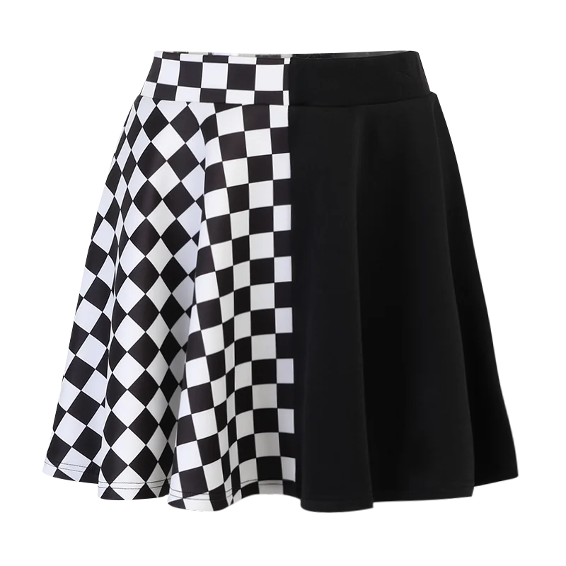 Halloween Contrast Color Black and White Checkered Dark Style Skirt  Amaijoin