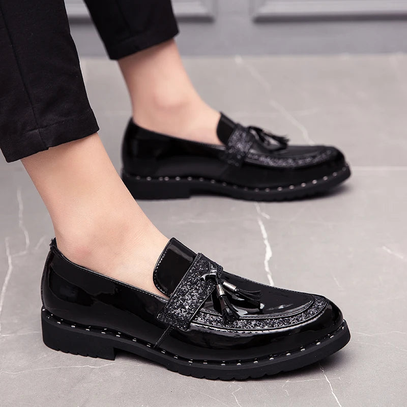 2022 New Fashion Mens Sequined Tassel Shoes Handmade Retro Comfortable Soft Non-slip Loafers Male Casual Leather Shoes 38-44  Amaijoin