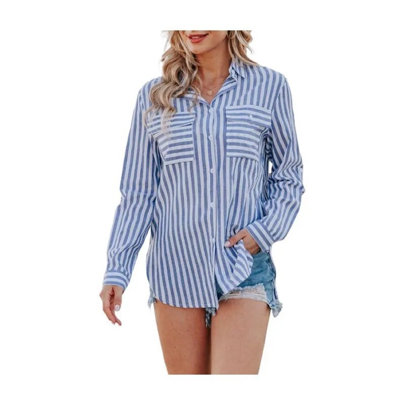 Women's Spring/Summer 2024 New Striped Single Breasted Long Sleeve Shirt Women Elegant and Youth Woman Stylish Blouse  Amaijoin