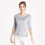 Load image into Gallery viewer, Birdtree Mulberry Silk Knitted Solid T-shirts Designed Slash Neck Loose Women&#39;s Casual Basics Tees Fall Winter New Tops T39355QM  Amaijoin
