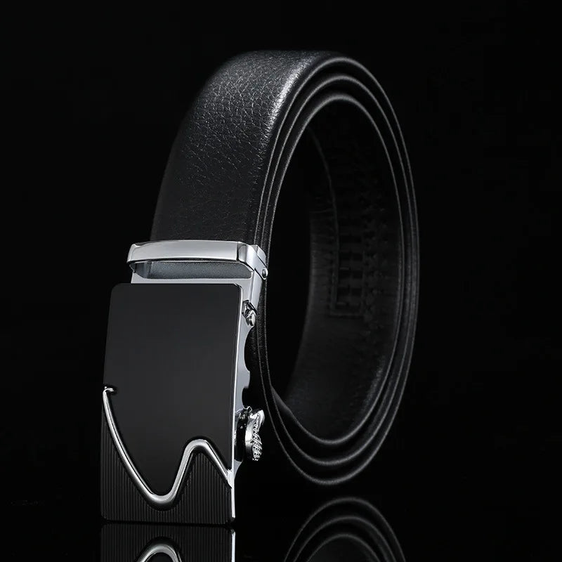 For Men Famous Work Business Black Cowskin PU Strap Men Leather Belt Metal Automatic Buckle Brand High Quality Luxury Belts  Amaijoin