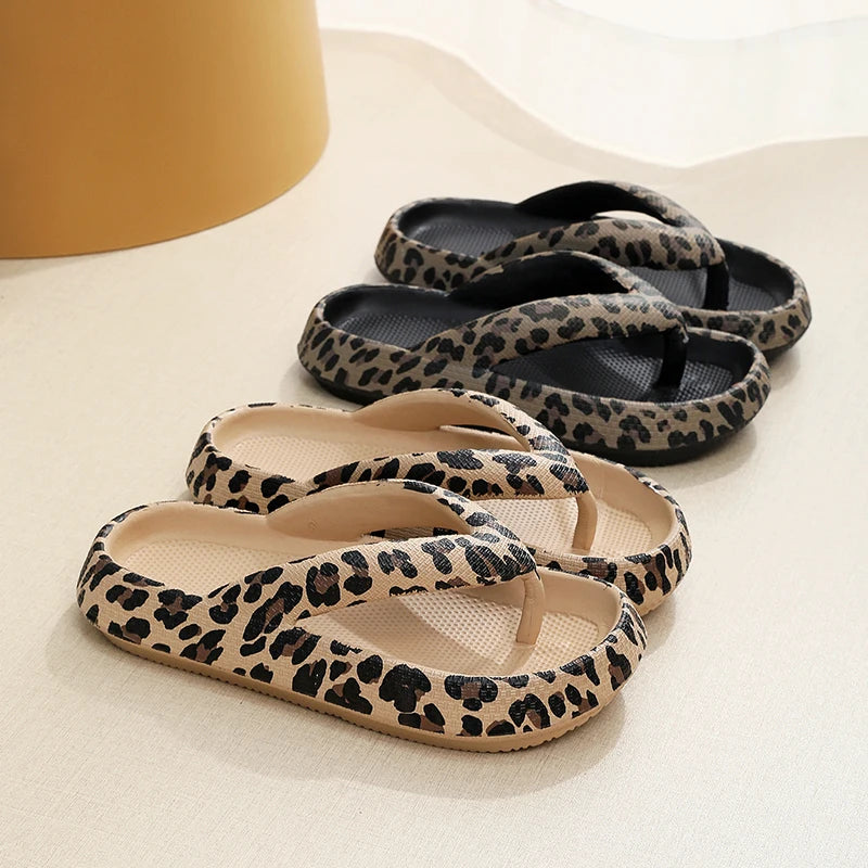 Summer Women Comfort Flip-Flop Leopard Soft Thick-Soled Cloud Slippers Travel Vacation Beach Shoes New Women Sandals  Amaijoin