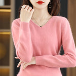 Load image into Gallery viewer, Women&#39;s Flat V-neck Mink Cashmere Sweater New Autumn/winter 2023 Knitted Loose Pullover Commuter Basic Knit Top  Amaijoin
