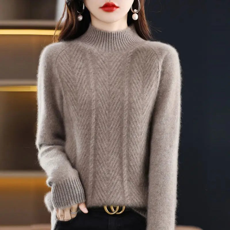 Cashmere sweater women pullover autumn and winter casual half high neck solid long sleeve knitted sweater pullover female top  Amaijoin