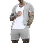 Load image into Gallery viewer, Sexy See Through Hollow Out Mesh Knit Two Piece Suits Men Summer Fashion Short Sleeve Shirts And Shorts Sets Mens Outfits Beach  Amaijoin
