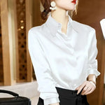 Load image into Gallery viewer, Lucyever High Quality Imitation Silk Blouse Women Fashion Long Sleeve Loose Satin Blouses Korean Style Office Lady Stand Shirts  Amaijoin
