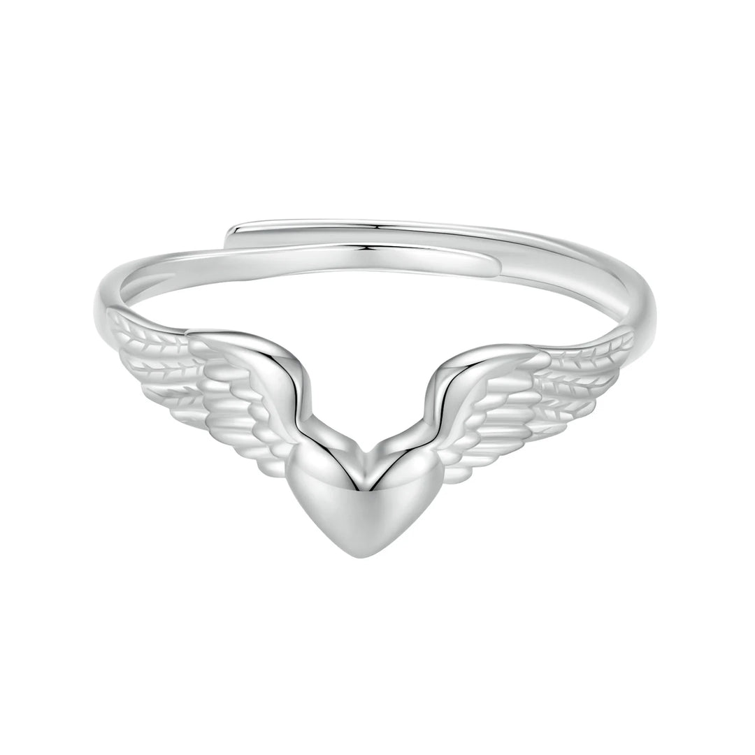 WOSTU 925 Sterling Silver Pink Heart Angel Wing Open Ring Adjustable Size For Couple Anniversary Marriage Date Gift Fine Jewelry  Amaijoin