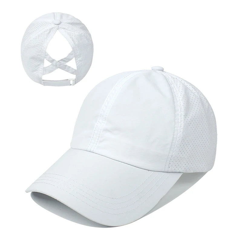 Summer Solid Color Baseball Caps Golf Wear Women Sport Leisure Cross Ponytail Hat Mesh Quick-Drying Half-Hollow Men's Peaked Cap  Amaijoin