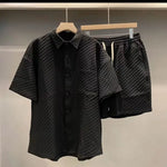 Load image into Gallery viewer, Summer Loose Men&#39;s Suit Handsome lattice Short Sleeve Shirt + Shorts British Style Casual Two-piece Suit Jogger Outfit Tracksuit  Amaijoin
