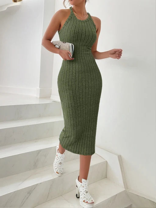 Dresses for Women  Solid Halter Neck Bodycon Ribbed Knit Tank Dress  Amaijoin