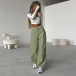 Load image into Gallery viewer, Y2k Baggy Pants Women Cargo Pants Sports Wide Leg Pants Drawstring Joggers Female Streetwear Solid Casual High Waisted Trousers  Amaijoin
