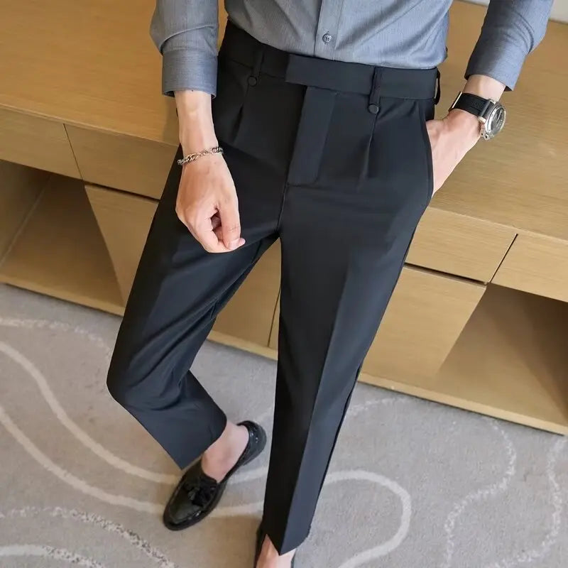 2024 Spring Summer Suit Pants Men Slim Fit Casual Business Dress Pnats Ankle Length Office Social Trousers Men Clothing 28-38  Amaijoin