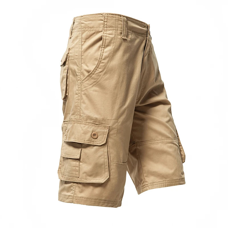 Male Cargo Pants Knee Shorts Classic Summer Shorts Multiple Pockets Large Size Cotton Half Pants Khaki Army Green Shorts  Amaijoin