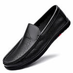 Load image into Gallery viewer, 2023 Men Black Hollowed Out Leather Shoes Brand Summer Genuine Leather Mens Loafers Moccasins  Breathable Slip on Driving Shoes  Amaijoin
